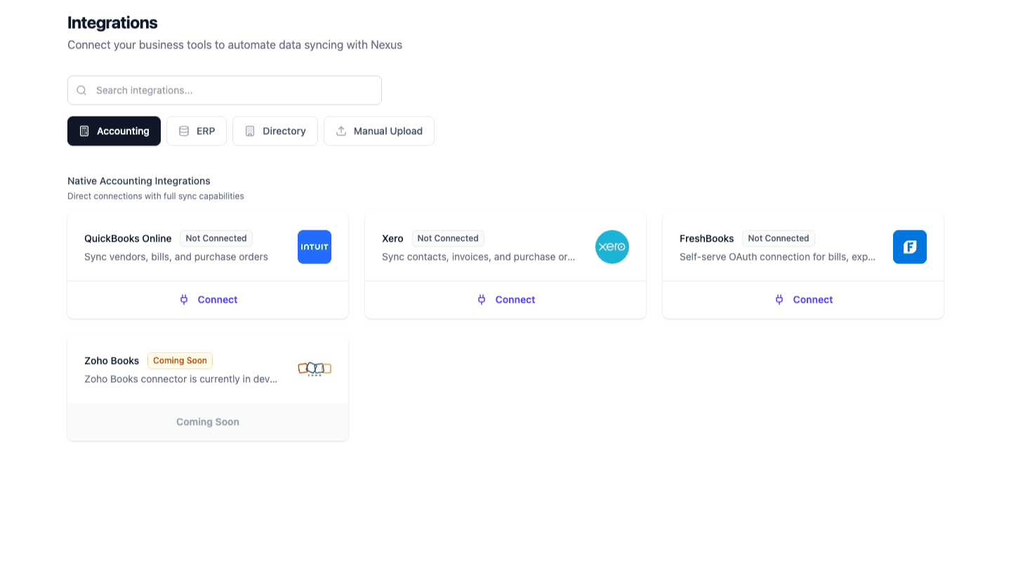 Aequo integrations page with the FreshBooks connection card visible